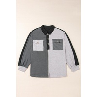 Gray Colorblock Ribbed Collared Oversized Sweatshirt - L thumbnail
