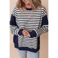 White Stripe Color Block Exposed Seam Loose Fit Sweatshirt - L thumbnail