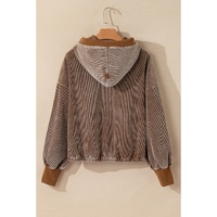 Chestnut Half Zipper Kangaroo Pocket Drawstring Corduroy Hoodie - L thumbnail