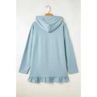Iceland Blue Solid Ruffled Hem Loose Fit Tunic Hoodie - L thumbnail