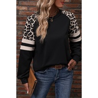 Black Leopard Print Colorblock Raglan Sleeve Sweatshirt - M thumbnail