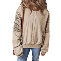 Parchment Knit Crochet Exposed Seam Ribbed Trim Sweatshirt - L thumbnail