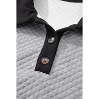 Light Grey Textured Colorblock Edge Buttoned Collar Sweatshirt - L thumbnail