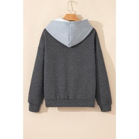 Gray Textured Color Block Kangaroo Pocket Drop Shoulder Hoodie - M thumbnail