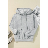 Light Grey Solid Color Fleece Lined Drawstring Hoodie with Pocket - 2XL thumbnail