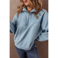 Myosotis Collared Zipper Drop Shoulder Fleece Sweatshirt - L thumbnail