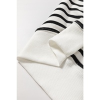Black Stripe Raglan Sleeve Side Slits Loose Sweatshirt - L thumbnail