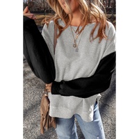 Gray Two Tone Patchwork Drop Shoulder Pullover Sweatshirt - L thumbnail