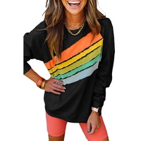 Black Rainbow Colorblock Striped Pullover Sweatshirt - M thumbnail