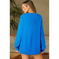 Sky Blue Solid Color Drop Shoulder Long Sleeve Basic Sweatshirt - L thumbnail