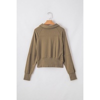 Brown Quarter Zip Stand Neck Kangaroo Pocket Sweatshirt - XL thumbnail