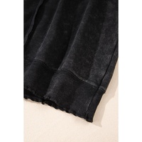 Black Solid Waffle Knit Patchwork Raglan Sleeve Sweatshirt - M thumbnail