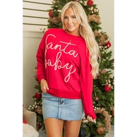 Fiery Red Christmas Santa Baby Tinsel Graphic Sweatshirt - M thumbnail