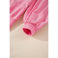 Pink Solid Snap Buttons Collared Balloon Sleeve Oversized Sweatshirt - M thumbnail