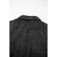 Black Solid Snap Buttons Collared Balloon Sleeve Oversized Sweatshirt - L thumbnail