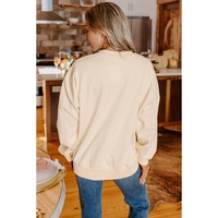 Apricot THANKS Chenille Embroidered Drop Shoulder Graphic Sweatshirt - S thumbnail