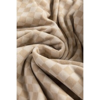 Khaki Checkered Print Kangaroo Pocket Drawstring Hoodie - L thumbnail
