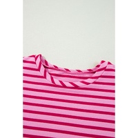 Sachet Pink Striped Print Crew Neck Drop Shoulder Sweatshirt - L thumbnail