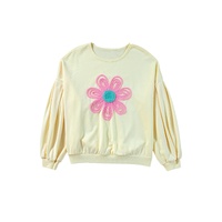 Beige Tinsel Flower Dropped Puff Sleeve Sweatshirt - M thumbnail