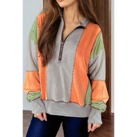 Light Grey Color Block Stitching Detail Half Zipper Sweatshirt - S thumbnail