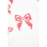 White Sequin Bowknot High Low Oversize Sweatshirt - S thumbnail