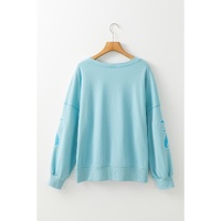 Beau Blue Sequined Bowknot Drop Shoulder Oversized Sweatshirt - L thumbnail