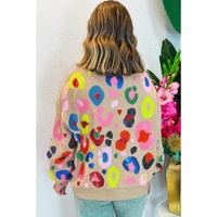 Khaki Multicolor Leopard Printed Drop Shoulder Pullover Sweatshirt - S thumbnail