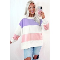 Beige Colorblock Patchwork Drop Shoulder Crewneck Sweatshirt - L thumbnail