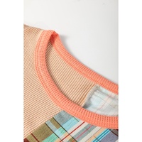 Multicolour Waffle Knit Plaid Patchwork Side Slits Loose Sweatshirt - M thumbnail