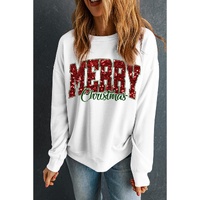 Beige MERRY Christmas Heat Transfer Printing Crewneck Pullover Sweatshirt - M thumbnail