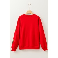 Red Sequin Christmas Tree Graphic Drop Shoulder Sweatshirt - S thumbnail