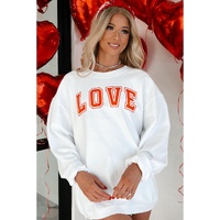 White LOVE Printed Crewneck Valentines Pullover Sweatshirt - XL thumbnail