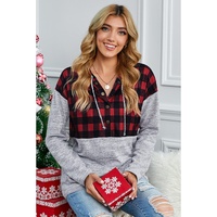Azura Exchange Plaid Splicing Pocketed Hoodie - S thumbnail