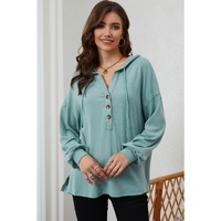 Azura Exchange High and Low Hem Hoodie with Buttoned Detail - L thumbnail