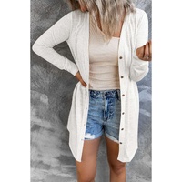 White Solid Color Open-Front Buttons Cardigan - M thumbnail
