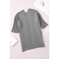 Gray Ribbed Open Front Knit Cardigan - 2XL thumbnail
