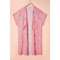 Pink Bohemian Tie Dye Oversize Long Kimono - One Size thumbnail