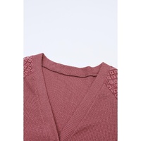 Azura Exchange Waffled Knit Lace Long Sleeve Buttoned Cardigan - L thumbnail
