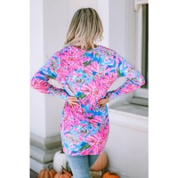 Pink Flower Print Long Sleeve Button Up Cardigan - S thumbnail