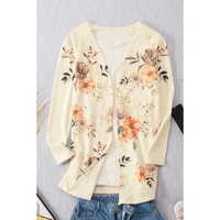 Apricot Floral Print Ribbed Knit Slim Fit Cardigan - L thumbnail