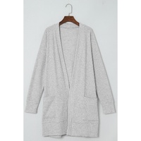 Beige Thermal Waffle Knit Pocketed Cardigan - M thumbnail