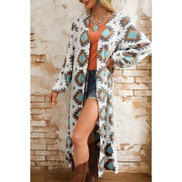 White Western Aztec Print Duster Open Front Top - M thumbnail
