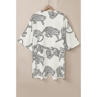 White Cheetah Print Loose Fit Open Front Kimono - L thumbnail