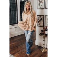 Jet Stream Ruffled V Neck Buttoned V Neck Shirt - L thumbnail