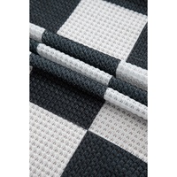 Black Checkered Waffle Knit Thumbhole Open Front Cardigan - S thumbnail