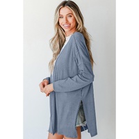 Ashleigh Blue Solid Color Rib Knit Open Front Tunic Cardigan - S thumbnail