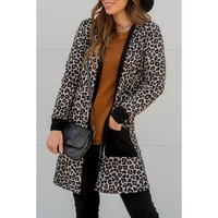 Black Leopard Patched Pocket Open Front Cardigan - M thumbnail