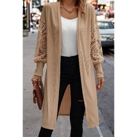 Parchment Lace Patchwork Ribbed Knit Open Front Duster Cardigan - L thumbnail