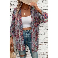 Red Paisley Print Open Front Kimono - M thumbnail