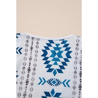 Sky Blue Western Aztec Printed Open Front Long Cardigan - L thumbnail